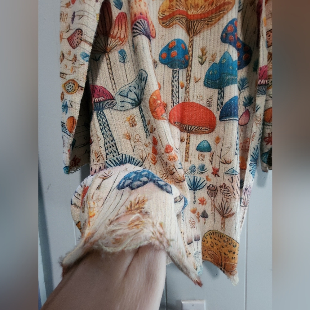 NIP Distressed Look Colorful Mushrooms Oversized Sweater - Picture 9 of 13
